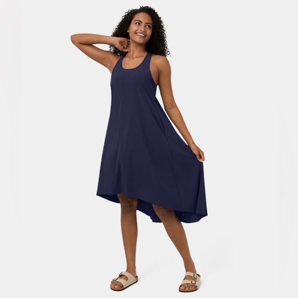 Halara Backless Racerback Side Pocket High Low Flowy Midi Quick Dry Casual Dress - Picture 3 of 9